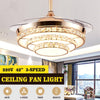 Crystal 220V 65W 42'' Retractable LED Chandelier Ceiling Light 3 Speed Remote Control Blade Fan Lamp