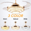 Crystal 220V 65W 42'' Retractable LED Chandelier Ceiling Light 3 Speed Remote Control Blade Fan Lamp