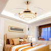 Crystal 220V 65W 42'' Retractable LED Chandelier Ceiling Light 3 Speed Remote Control Blade Fan Lamp