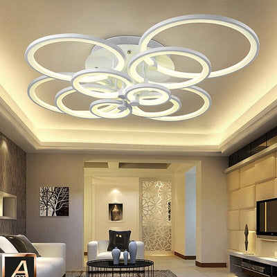 Modern LED rings Ceiling Lamp geometry fixtures Dimmable+Remote control