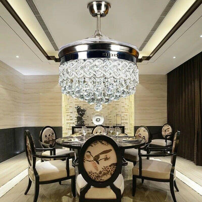 42 inch Silver Heart-Shaped Crystal LED Invisible Fan Light with Remote Control