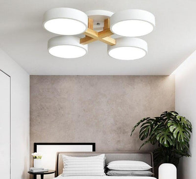 Wooden Modern Gray Round Bedroom Ceiling Lamp