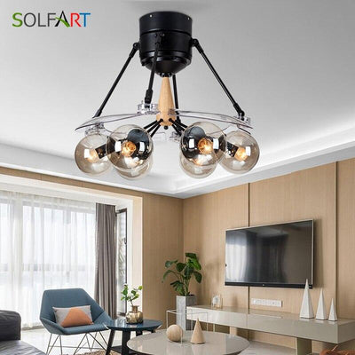 Nordic Industrial Glass Ceiling Fan Lamp With Remote Control