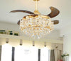 Modern LED Luxury Gold Contemporary Folding Crystal Ceiling Fans With Lights Remote Control