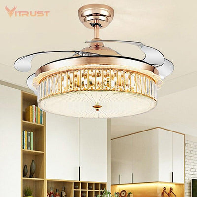 42" Led Invisible Ceiling Fans with Light Decorative Retractable Blade