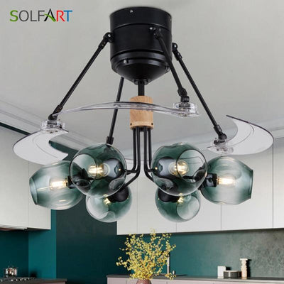 Nordic Industrial Glass Ceiling Fan Lamp With Remote Control