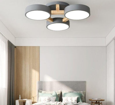 Wooden Modern Gray Round Bedroom Ceiling Lamp