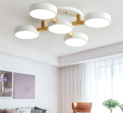 Wooden Modern Gray Round Bedroom Ceiling Lamp