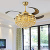 Modern LED Luxury Gold Contemporary Folding Crystal Ceiling Fans With Lights Remote Control