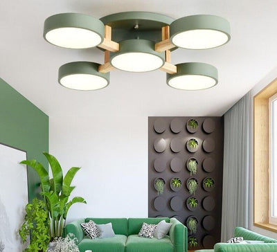 Wooden Modern Gray Round Bedroom Ceiling Lamp