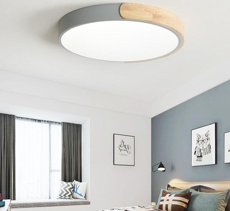 Round Wooden Ceiling Mounted Acrylic Lighting Fixtures With Metal Lampshade