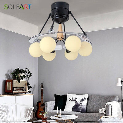 Nordic Industrial Glass Ceiling Fan Lamp With Remote Control