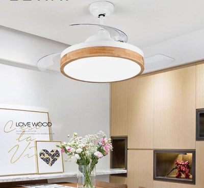 Modern 220V Wooden Led Ceiling Fans Lamp With  Remote Control