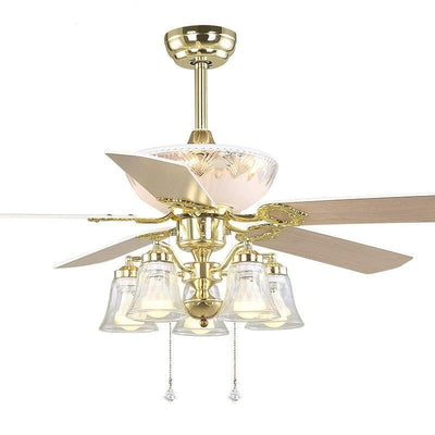 52 inch Europe Gold Modern LED Wooden Ceiling fans With Lights Remote Control