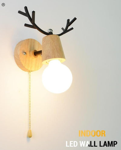 Led indoor wall lamps stair wall lamp fixture nordic macaron antler modern wall light wooden base bedroom E27 bulb wall sconces