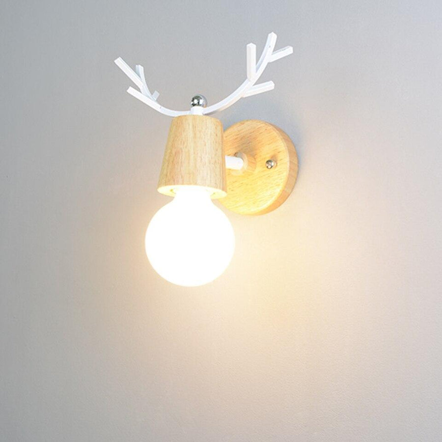 Led indoor wall lamps stair wall lamp fixture nordic macaron antler modern wall light wooden base bedroom E27 bulb wall sconces