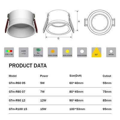 Flickering Deep Glare LED COB Recessed Downlight