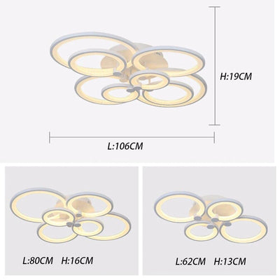 Modern LED rings Ceiling Lamp geometry fixtures Dimmable+Remote control