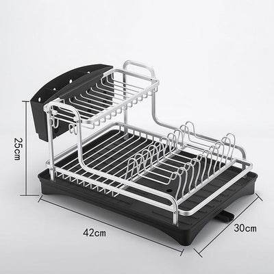 2 Tier Silber Edelstahl Aluminium Dish Rack Drainer Organizer