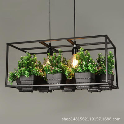 Modern Simple wood& iron plant pot light